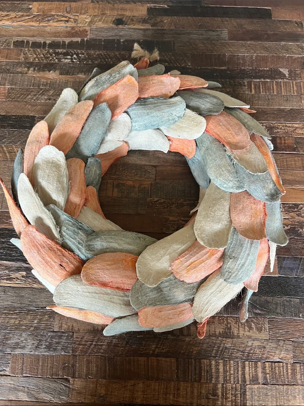Decorative Coastal Leaf Wreath - Multicolor (Peach, Sage, Cream)